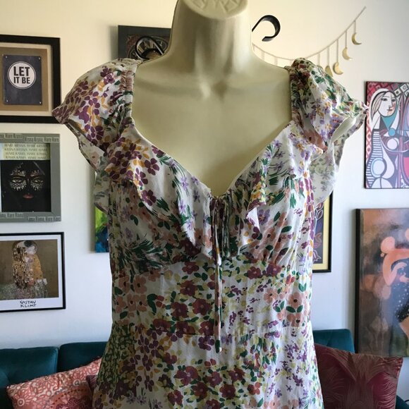MAURICES size M Smocked Floral Print Flutter Cap Sleeve Dress NWT - Picture 2 of 6